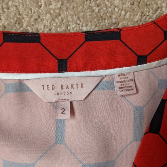 Ted Baker Valent Geometric Print Red Black Zip Front Dress - Picture 3 of 13